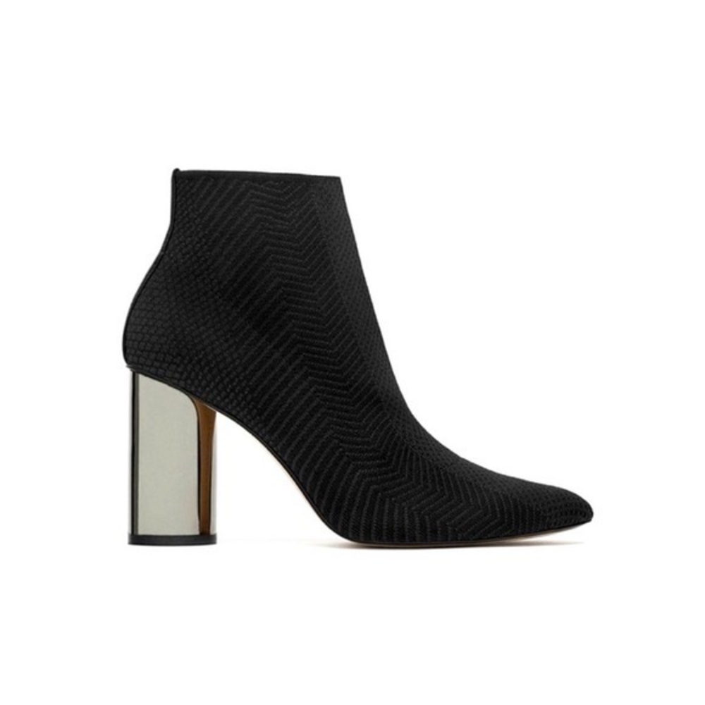 SOLD! ZARA Women’s Black Sock Knit Ankle Booties Chrome Silver Heel Shoe 40 9 US - Picture 2 of 7